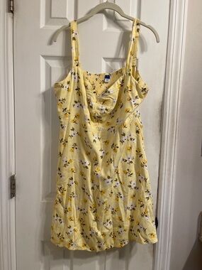 Old Navy Large Yellow Floral Tie-Shoulder Mini Dress